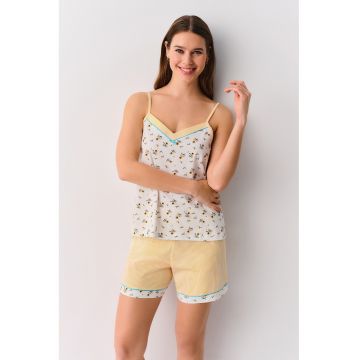 Pijama cu imprimeu floral si bretele inguste