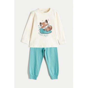 Pijama cu imprimeu grafic - Portocaliu stins/Alb murdar/Verde menta