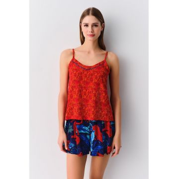 Pijama cu imprimeu si bretele inguste