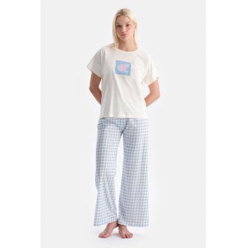 Pijama cu imprimeu si maneci scurte