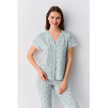 Pijama cu maneci scurte si imprimeu floral