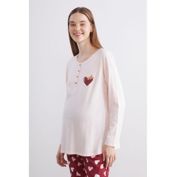 Pijama cu model cu inimi pentru gravide