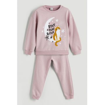 Pijama cu model grafic si pantaloni lungi