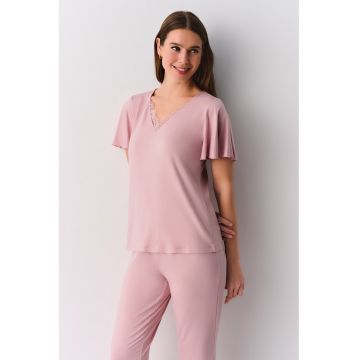 Pijama cu model uni si garnituri din dantela