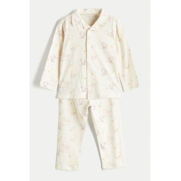 Pijama cu nasturi si imprimeu floral - Alb murdar