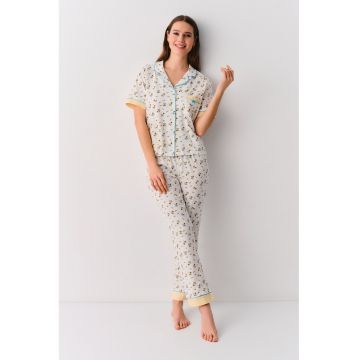 Pijama cu nasturi si imprimeu floral