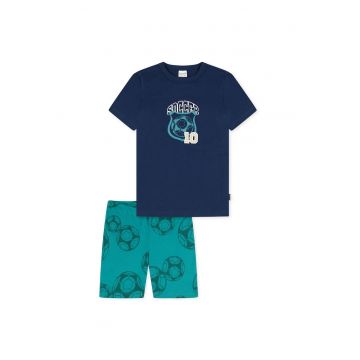 Pijama cu pantaloni scurti cu imprimeu fotbal