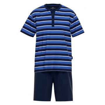 Pijama cu pantaloni scurti - model in dungi si decolteu Henley