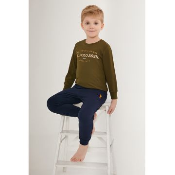 Pijama de bumbac cu imprimeu logo - Albastru ultramarin/Kaki