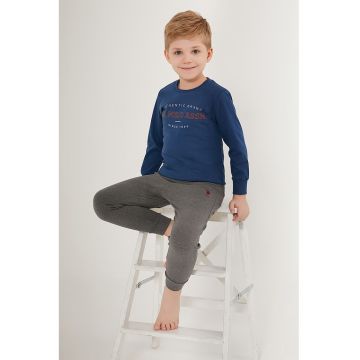 Pijama de bumbac cu imprimeu logo - Albastru inchis/Gri inchis melange