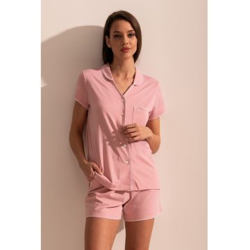 Pijama din amestec de bambus cu buzunar aplicat si maneci scurte Gigi