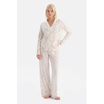 Pijama din amestec de modal cu imprimeu floral