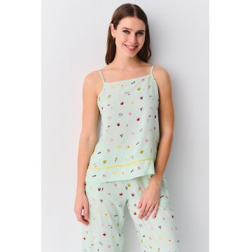 Pijama fara maneci cu model grafic