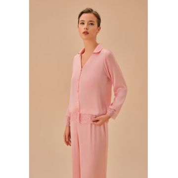 Pijama lunga cu garnitura de dantela