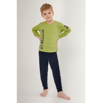 Pijama lunga cu logo - Albastru ultramarin/Verde fistic