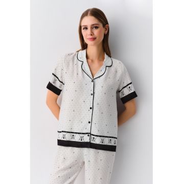 Pijama lunga cu model si revere decupate