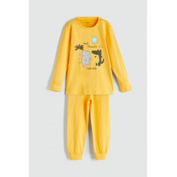 Pijama lunga de bumbac - Portocaliu