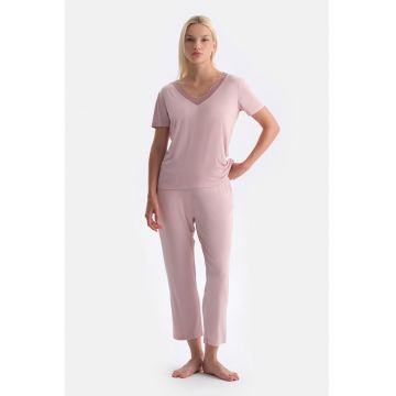 Pijama slim fit cu model uni