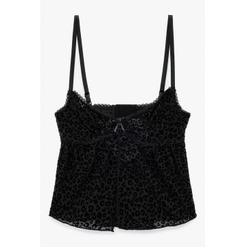 Top de pijama cu animal print si detaliu funda