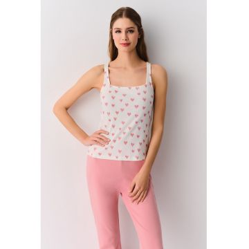 Top de pijama cu imprimeu si decolteu patrat