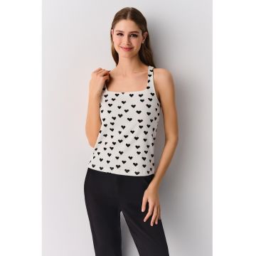 Top de pijama cu imprimeu si decolteu patrat