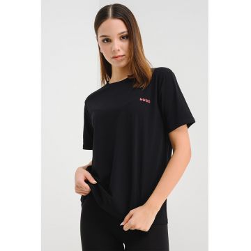 Bluza de pijama din amestec de bumbac cu decolteu la baza gatului