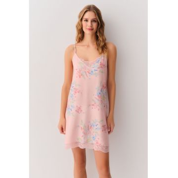 Camasa de noapte cu decolteu in V si model floral