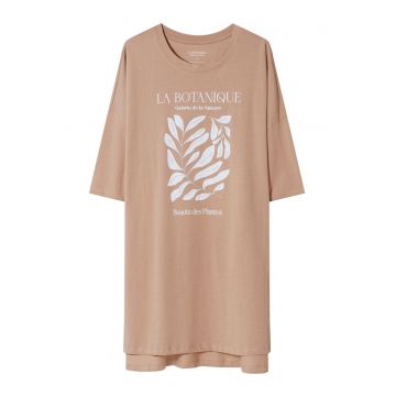 Camasa de noapte dama cu imprimeu cu crengute cu frunze si text - Dextra