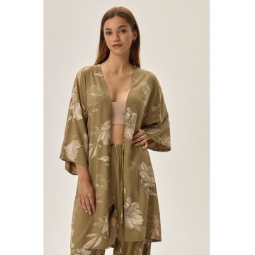 Halat dama  Fleur - verde - floral - maneca lunga - poliester -