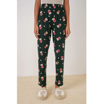 Pantaloni de pijama HiCCUP - poliester/elastan - model cu ursuleti - verde