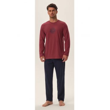 Pijama barbati  Jetson - rosu si bleumarin - bumbac 100% - maneca lunga - pantaloni lungi - set