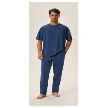 Pijama barbati  Kinger - bleumarin - bumbac - set tricou si pantaloni - maneca scurta - lungi -