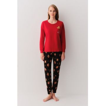 Pijama cu buzunar pe piept si imprimeu cu prajituri