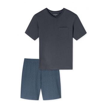 Pijama cu decolteu in V si pantaloni scurti - Albastru inchis