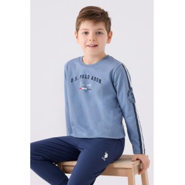 Pijama cu imprimeu logo si decolteu la baza gatului