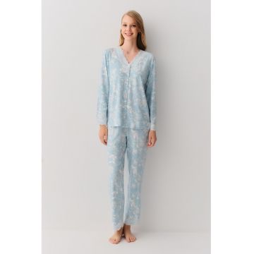 Pijama cu model floral si detaliu din dantela