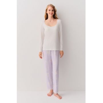 Pijama cu pantaloni lungi si decolteu sweetheart