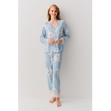 Pijama cu pantaloni lungi si imprimeu floral