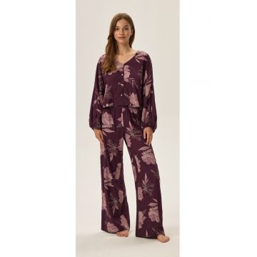 Pijama dama  floral - viscoza - maneca lunga - violet