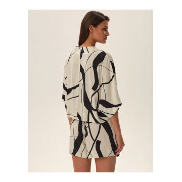 Pijama dama  Joya - alb-negru - din viscoza - maneca scurta - pantaloni scurti