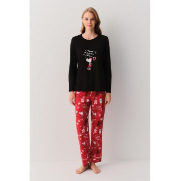 Pijama de bumbac cu imprimeu de Craciun