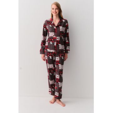 Pijama de bumbac cu pantaloni lungi si imprimeu