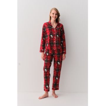 Pijama de bumbac cu pantaloni lungi si imprimeu