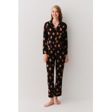 Pijama din bumbac cu model cu omulet de turta dulce