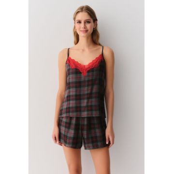 Pijama scurta regular fit cu model in carouri