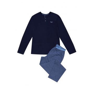 Pijamale barbati -  Bumbac - Albastru deschis/Bleumarin
