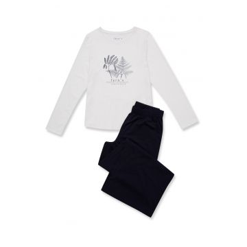 Pijamale de dama  bumbac crem - alb grafit