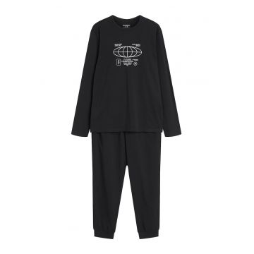 Pijamale pentru barbati -  Loger - bumbac - imprimeu original - negru