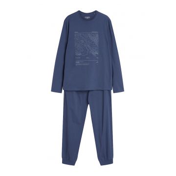 Pijamale relaxante si confortabile pentru barbati - pentru somn - cu un model grafic unic in culorea albastra - Local