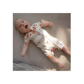 Pijamale scurte din bambus cu fermoar reversibil -  - Shortie Fox Cub - Alb cu model Vulpe - pentru fetite si baietei